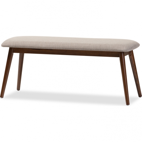 Flora Dining Bench in Light Gray Fabric & Oak Finish Wood